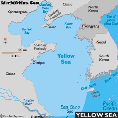 Bản đồ cho thấy vị trí biển Hoàng Hải (Yellow Sea), nơi Hàn Quốc gần đây liên tiếp tiến hành tập trận. Đồ họa: GraphicMaps
